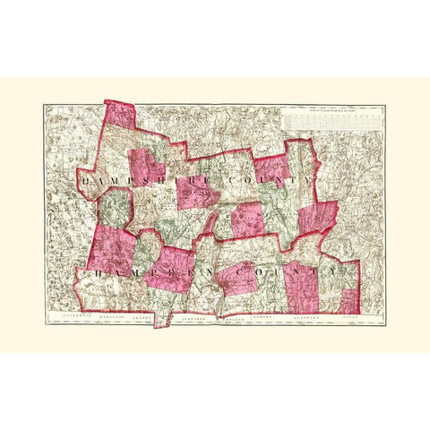 Hampshire  Hampden Massachusetts - Walling 1871 Gold Ornate Wood Framed Art Print with Double Matting by Walling