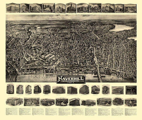 Haverhill Massachusetts - Bailey 1914  White Modern Wood Framed Art Print with Double Matting by Bailey