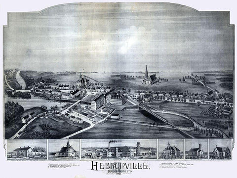 Hebronville Massachusetts - Bailey 1891  Black Ornate Wood Framed Art Print with Double Matting by Bailey