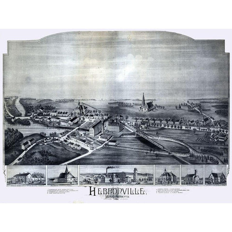 Hebronville Massachusetts - Bailey 1891  Black Modern Wood Framed Art Print by Bailey