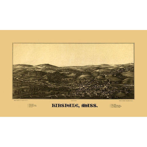 Hinsdale Massachusetts - Burleigh 1887  Gold Ornate Wood Framed Art Print with Double Matting by Burleigh