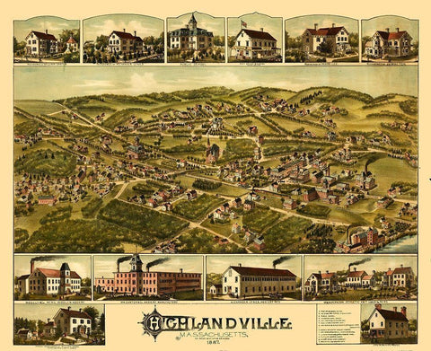 Highlandville Massachusetts - Bailey 1887  Black Ornate Wood Framed Art Print with Double Matting by Bailey