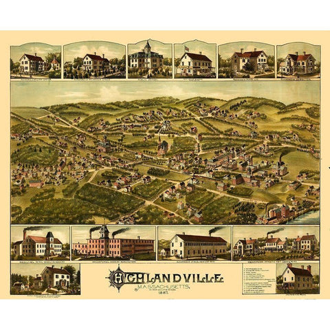 Highlandville Massachusetts - Bailey 1887  Black Modern Wood Framed Art Print with Double Matting by Bailey