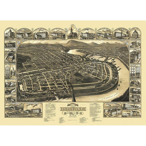 Holyoke South Hadley Falls Massachusetts Gold Ornate Wood Framed Art Print with Double Matting by Stoner