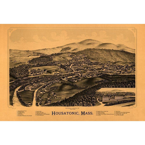 Housatonic Massachusetts - Burleigh 1890  White Modern Wood Framed Art Print by Burleigh