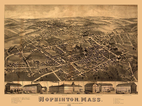Hopkinton Massachusetts - Bailey 1880  Black Ornate Wood Framed Art Print with Double Matting by Bailey