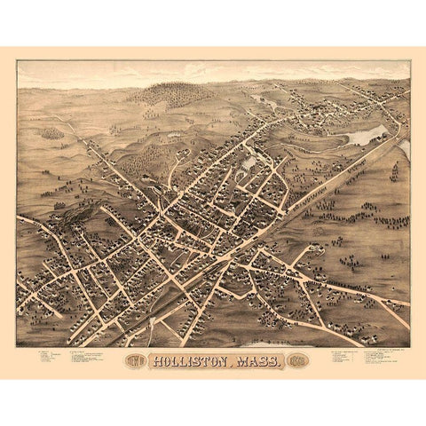 Holliston Massachusetts - Brenner 1878  Gold Ornate Wood Framed Art Print with Double Matting by Brenner