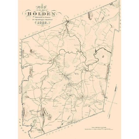 Holden Massachusetts - Chaffin 1832  Black Modern Wood Framed Art Print with Double Matting by Chaffin