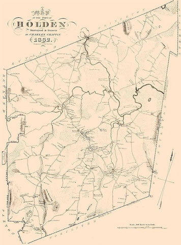 Holden Massachusetts - Chaffin 1832  Black Ornate Wood Framed Art Print with Double Matting by Chaffin