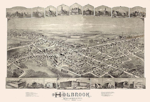 Holbrook Massachusetts -1892 Black Ornate Wood Framed Art Print with Double Matting by Unknown