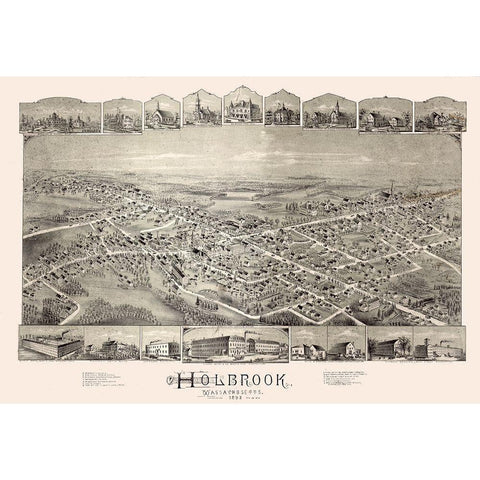 Holbrook Massachusetts -1892 White Modern Wood Framed Art Print by Unknown