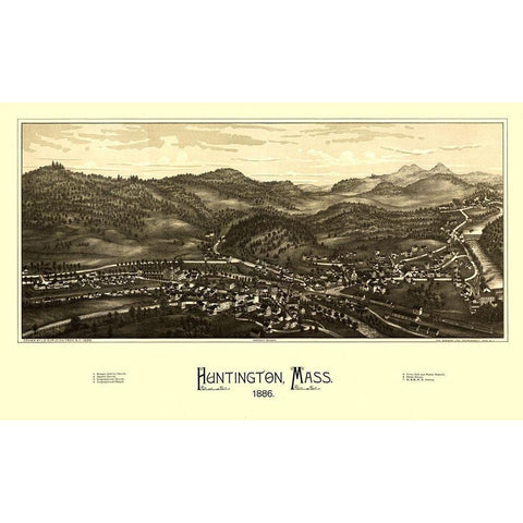 Huntington Massachusetts - Burleigh 1886  Gold Ornate Wood Framed Art Print with Double Matting by Burleigh