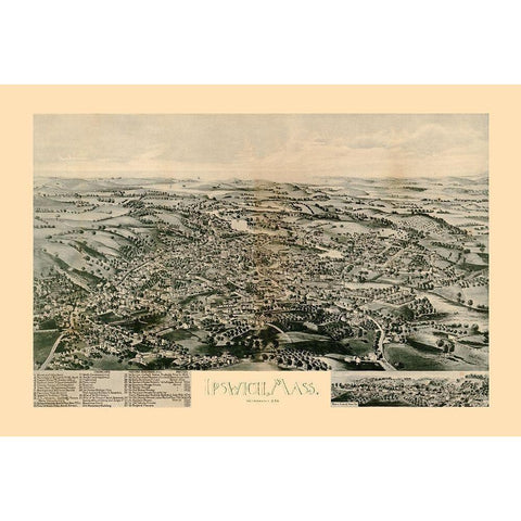 Ipswich Massachusetts - Norris 1893  White Modern Wood Framed Art Print by Norris