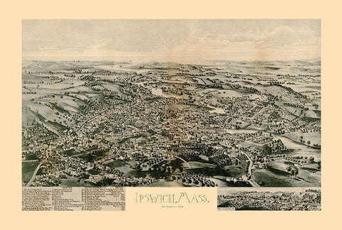 Ipswich Massachusetts - Norris 1893  Black Ornate Wood Framed Art Print with Double Matting by Norris