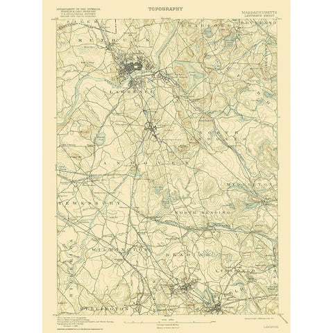 Lawrence Massachusetts Sheet - USGS 1893 Black Modern Wood Framed Art Print with Double Matting by USGS