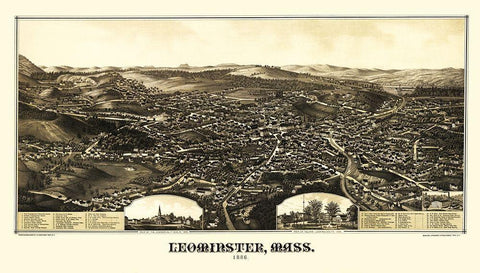 Leominster Massachusetts - Burleigh 1886 Black Ornate Wood Framed Art Print with Double Matting by Burleigh