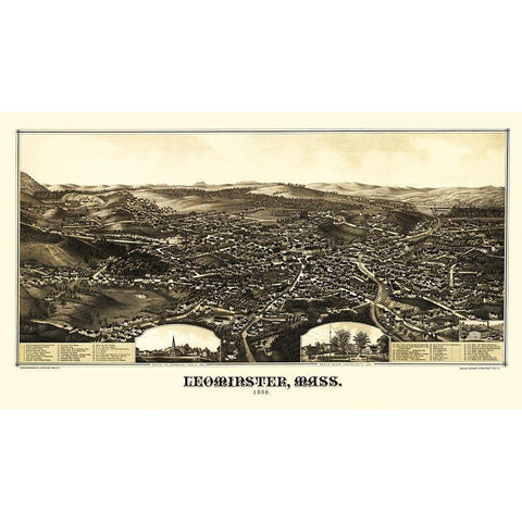 Leominster Massachusetts - Burleigh 1886 White Modern Wood Framed Art Print by Burleigh