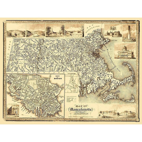 Massachusetts - Goldthwait 1838 White Modern Wood Framed Art Print by Goldthwait