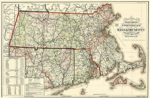 Massachusetts - William 1879 White Modern Wood Framed Art Print with Double Matting by William