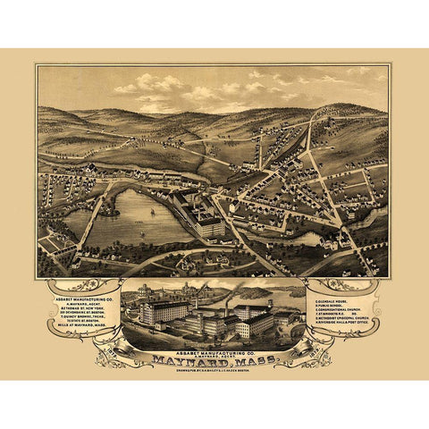 Maynard Massachusetts - Bailey 1879  Black Modern Wood Framed Art Print with Double Matting by Bailey