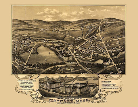 Maynard Massachusetts - Bailey 1879  White Modern Wood Framed Art Print with Double Matting by Bailey