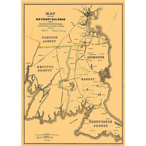 Old Colony Railroad - Eaton 1850  White Modern Wood Framed Art Print by Eaton