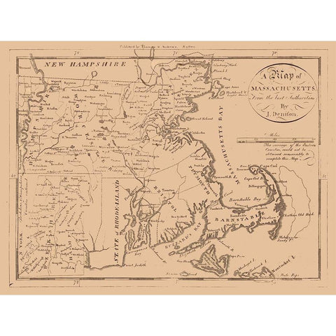 Massachusetts - Denifon 1796  Black Modern Wood Framed Art Print by Denifon