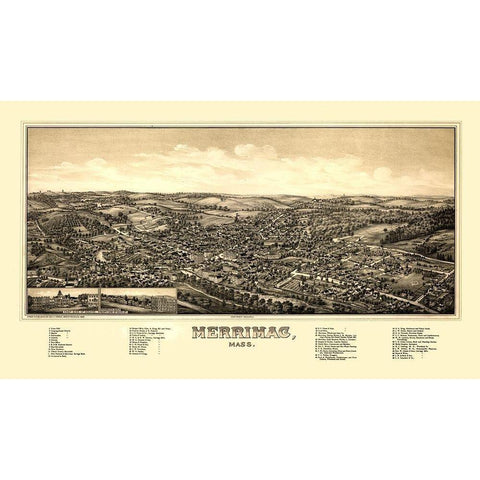 Merrimac Massachusetts - Norris 1889  White Modern Wood Framed Art Print by Norris