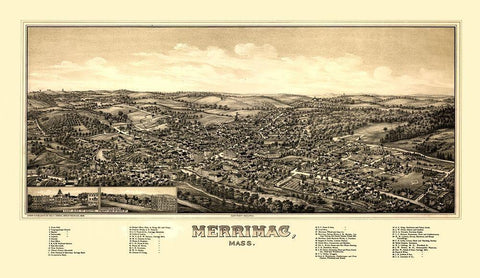 Merrimac Massachusetts - Norris 1889  White Modern Wood Framed Art Print with Double Matting by Norris