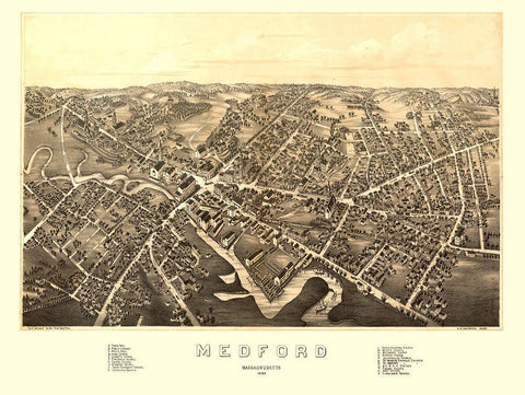 Medford Massachusetts - Bailey 1880  White Modern Wood Framed Art Print with Double Matting by Bailey