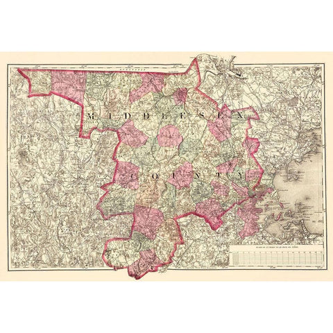 Middlesex Massachusetts - Walling 1871 White Modern Wood Framed Art Print by Walling