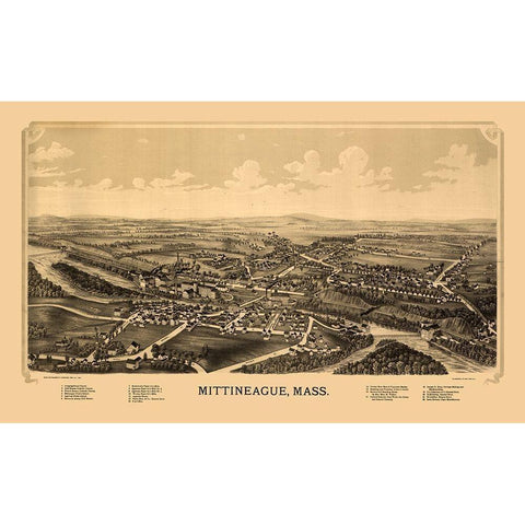 Mittineague Massachusetts - Burleigh 1889  Black Modern Wood Framed Art Print with Double Matting by Burleigh