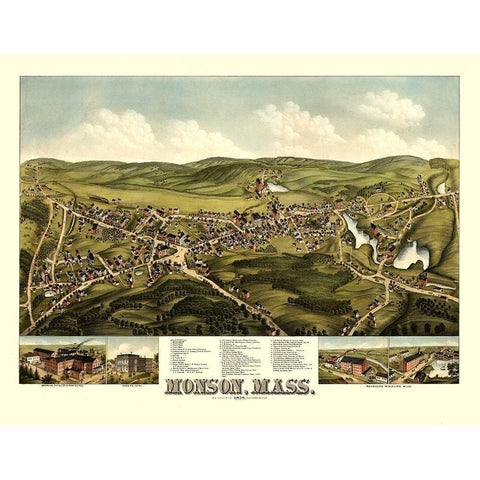 Monson Massachusetts - Bailey 1879  White Modern Wood Framed Art Print by Bailey