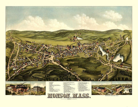 Monson Massachusetts - Bailey 1879  White Modern Wood Framed Art Print with Double Matting by Bailey