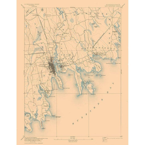 New Bedford Massachusetts Sheet - USGS 1893 Gold Ornate Wood Framed Art Print with Double Matting by USGS