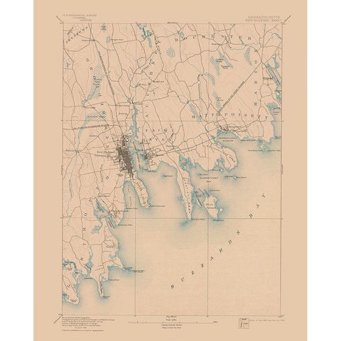 New Bedford Massachusetts Sheet - USGS 1893 Gold Ornate Wood Framed Art Print with Double Matting by USGS