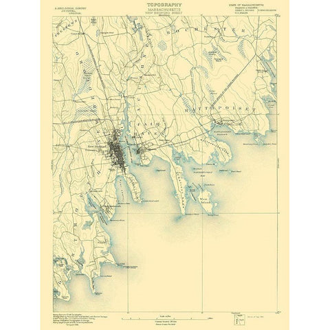 New Bedford Massachusetts Sheet - USGS 1893 Black Modern Wood Framed Art Print with Double Matting by USGS