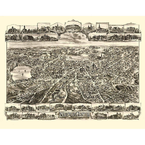 Newton Centre Massachusetts - Bailey 1897 White Modern Wood Framed Art Print by Bailey