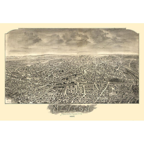 Newton Massachusetts - Bailey 1897 White Modern Wood Framed Art Print by Bailey