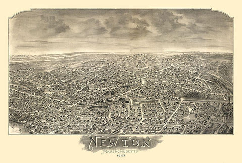 Newton Massachusetts - Bailey 1897 White Modern Wood Framed Art Print with Double Matting by Bailey