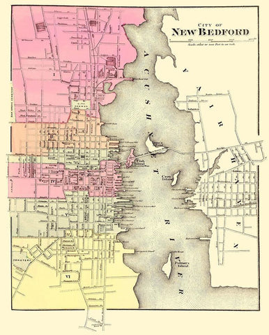 New Bedford Massachusetts - Walling 1871 White Modern Wood Framed Art Print with Double Matting by Walling