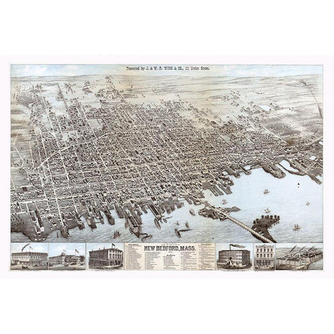 New Bedford Massachusetts - Wing 1876  White Modern Wood Framed Art Print by Wing