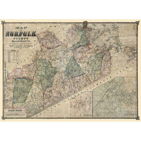 Norfolk County Massachusetts - Walling 1853 White Modern Wood Framed Art Print by Walling
