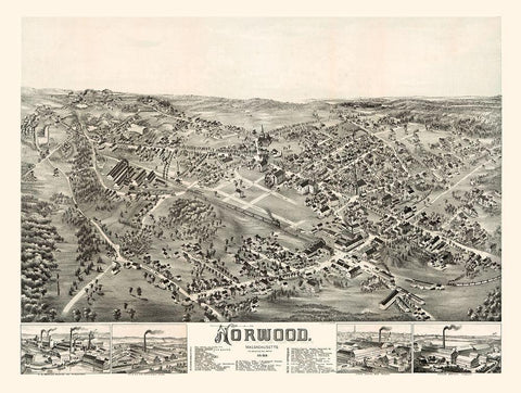 Norwood Massachusetts - Morrills 1882  White Modern Wood Framed Art Print with Double Matting by Morrills