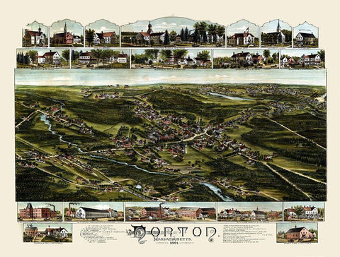 Norton Massachusetts - Bailey 1891  White Modern Wood Framed Art Print with Double Matting by Bailey