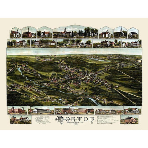 Norton Massachusetts - Bailey 1891  Black Modern Wood Framed Art Print with Double Matting by Bailey