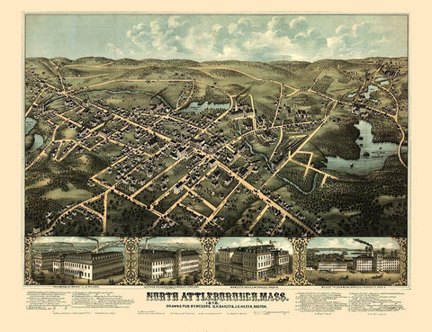 North Attleboro Massachusetts - Bailey 1878  Black Ornate Wood Framed Art Print with Double Matting by Bailey