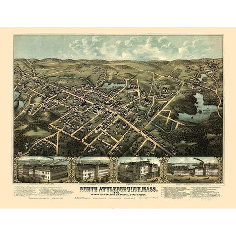 North Attleboro Massachusetts - Bailey 1878  Black Modern Wood Framed Art Print by Bailey