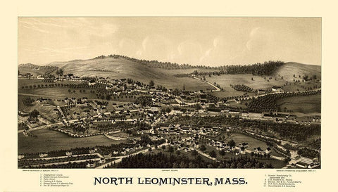 North Leominster Massachusetts - Burleigh 1887  White Modern Wood Framed Art Print with Double Matting by Burleigh