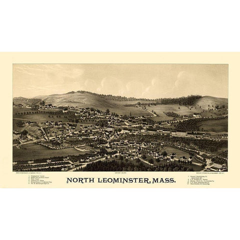 North Leominster Massachusetts - Burleigh 1887  White Modern Wood Framed Art Print by Burleigh